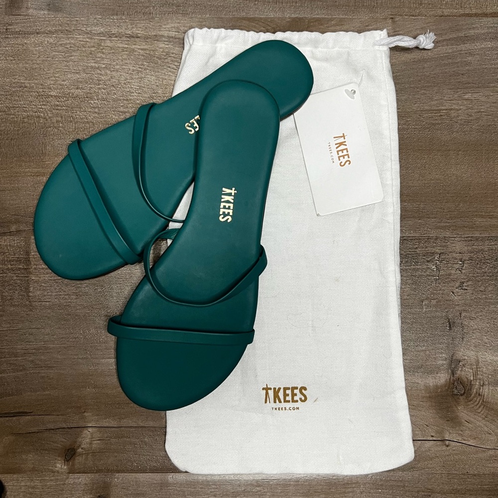 TKEES Teal Double-Strap Slide Sandals